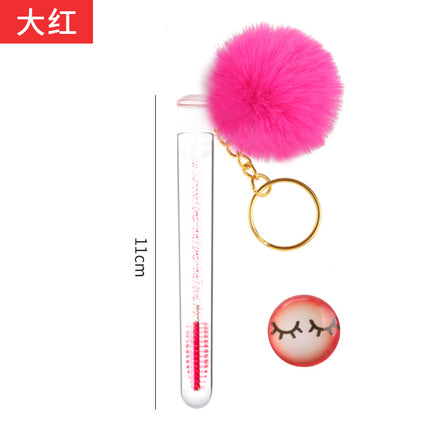 Wholesale in stock Keychain Smiley Hair Ball Tube Eyelash Brush New Cute Multicolor Eyelash Comb Beauty Makeup Tools