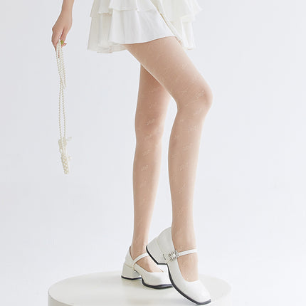 Japanese Lolita White Retro Lace Pantyhose Spring and Autumn Women's Outerwear Slimming Hollow Rose Stockings
