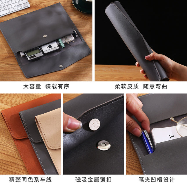A4 Leather Document Bag Information Storage Bag Tablet Bag Briefcase Real Estate Insurance Contract Bill File Bag Customization