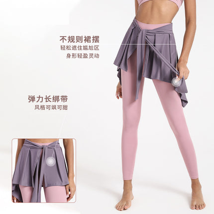 Yoga Hip Covering Skirt Sports Fart Covering Curtain Quick-drying Fitness Skirt Shawl Running Lace-up Anti-light Skirt