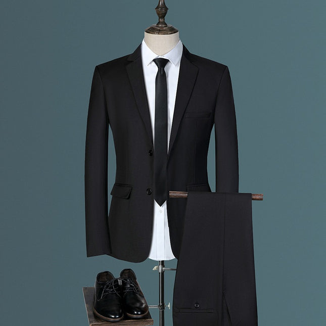 Suit Suit Men's Three-piece Suit Korean Style Slim Groom Plus Size Wedding Dress Casual Pure Color Small Suit Trendy