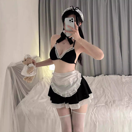 Sexy and Cute Cos Maid Uniform Female No Need to Take Off Breathable Pure Desire Two-Piece Nightgown Temptation Passion Suit Qqny