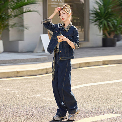 Denim Machete Pants Set Women's 2025 Spring New Style Coat Elegant Fashionable Casual Loose Two-piece Set Autumn