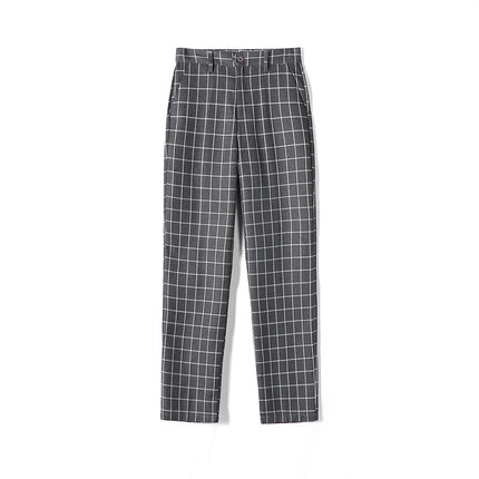 Factory Direct Sales Special Price Men's and Women's Plaid Trousers High-Waisted Student Trousers Evening Matte Gray Small Grids Olive Grids Class Uniform