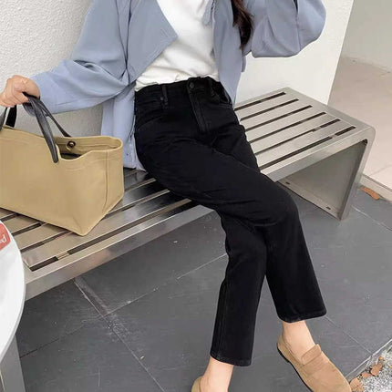 Autumn and Winter New Black Jeans Women's plus size Chubby Sister mm Pear-shaped High Waist Slimming Meat Covering Pipe Pants