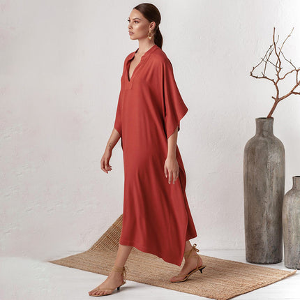 New European and American Style Silky Polyester Loose Long Dress Beach Bikini Swimsuit Blouse Seaside Holiday Sun-protective Shirt Long Gown