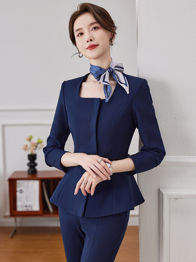 dark blue Professional suit Female Spring and Summer Hotel Manager Front Desk Reception Gold Shop Work Clothes Dress Suit Uniform