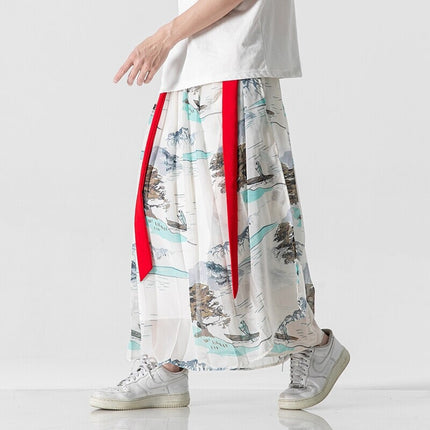 2025 New Men's Summer Chinese Style Han Dynasty Ancient Style One-Piece Culottes Unisex Pleated Horse Face Skirt Wholesale