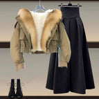 Hooded cotton jacket + black skirt two-piece set / M recommendation 40-50kg