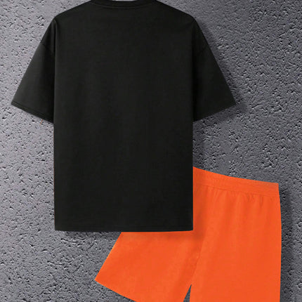 Summer American Men's Sports Casual Comfortable Sports Suit T-Shirt Shorts Two-Piece Trendy Set