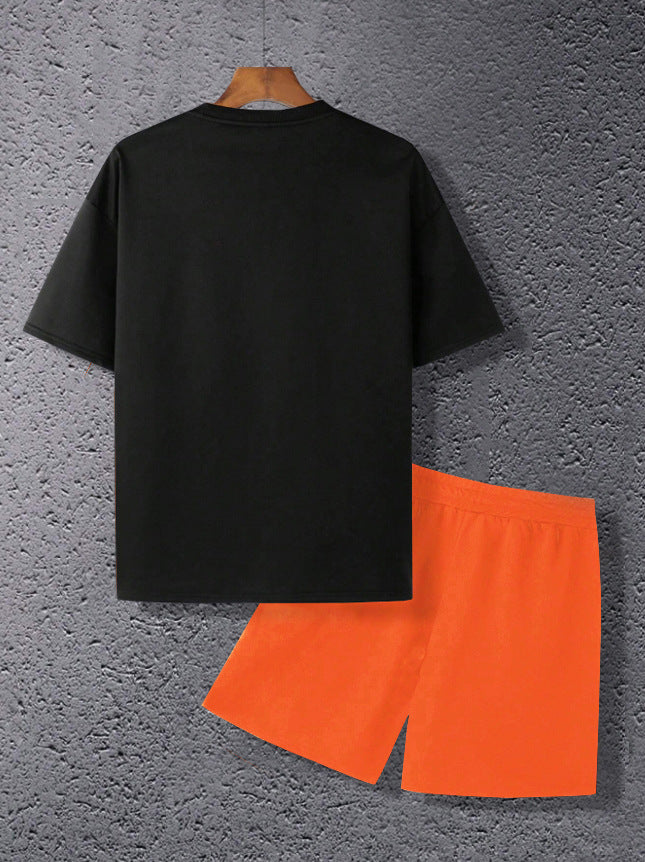 Summer American Men's Sports Casual Comfortable Sports Suit T-Shirt Shorts Two-Piece Trendy Set