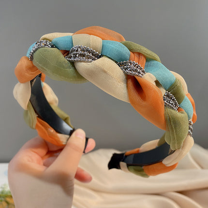 Internet Red Square Explosions Contrast Braid Head Band Wide Edge Non-Slip High-Level Hair Band 2023 New Style Hair Card for Women