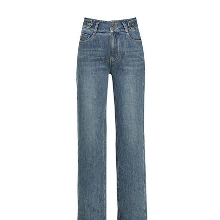 High-Waisted Slimming Women's Fashionable Versatile Jeans 2026 Spring Narrow Wide-Leg Pants Floor-Length Women's Trousers