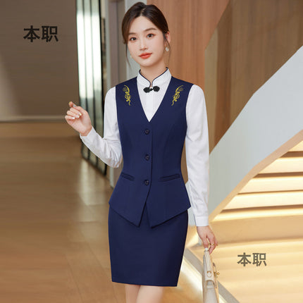 [Chinese-Style Reception] Front Desk Restaurant Waiter Work Uniform Professional Women's Vest Suit Spring and Autumn Suit