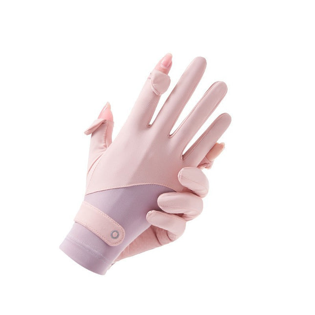 Summer Nylon Ice Silk Sun Protection Gloves for Women, Outdoor Driving and Cycling, Non-Slip Breathable Thin Gloves with Fingerless Touch Screen