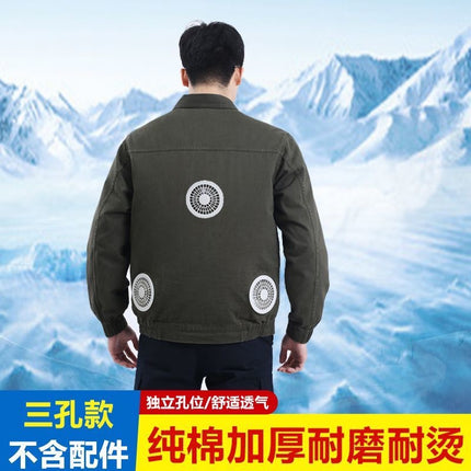 Summer Pure Cotton Anti-Scald Welding Worker Air-Conditioning Suit, Heat-Resistant Cooling Fan Clothing, Construction Site Labor Protection Workwear