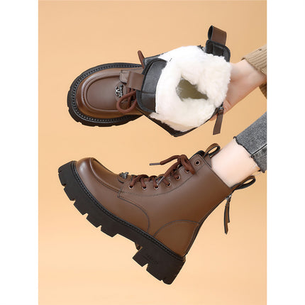 Wool Cold Resistant Snow Boots Women's 2024 Winter New White fleece-lined Thickened Waterproof Cotton Shoes Thick Bottom Slim Look Ankle Boots