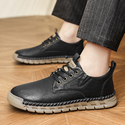 Men's Shoes Winter New Style Business British Style Casual Leather Shoes Men's Handmade Soft Sole Lace-Up Thick Sole Non-Slip Loafers
