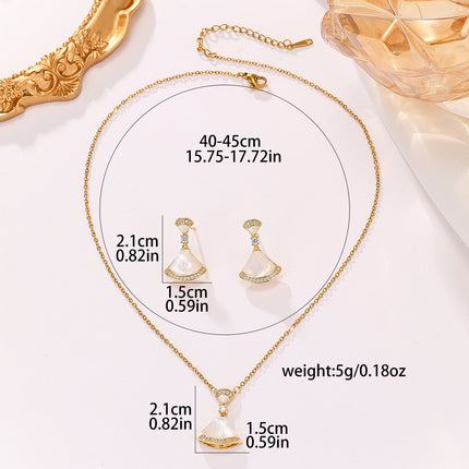 European and American style high version Tanabata small skirt necklace earrings live supply clavicle chain fan-shaped white fritillary suit