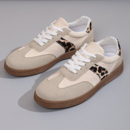 2025 Spring and Autumn Retro Leopard Print German Training Shoes Women's Cross-Border Round Toe Lace-Up Large Size Casual Versatile Women's Sneakers Foreign Trade