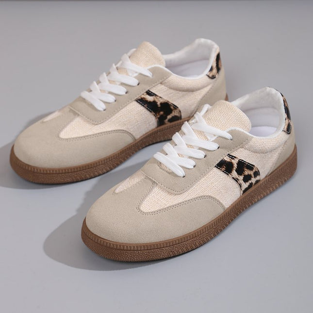 2025 Spring and Autumn Retro Leopard Print German Training Shoes Women's Cross-Border Round Toe Lace-Up Large Size Casual Versatile Women's Sneakers Foreign Trade