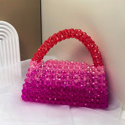 Handmade finished summer gradient color portable beaded woven women's bag diagonal horizontal fashion travel mobile phone bag wholesale