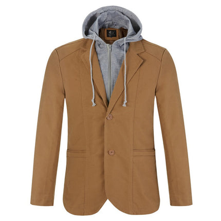 Spring and Autumn Removable Hooded Korean Style Suit Men's Cotton Casual plus size Suit Work Suit Jacket Jacket for Men