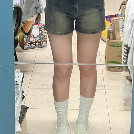 American Retro High-Waisted Denim Shorts for Women, Summer Plus-Size Elastic Pear-Shaped Figure Slimming Hot Pants