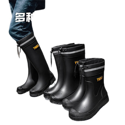Mountain-Style Multi-High-Soled Men's Rain Boots with Elastic Rope Hiking Waterproof Shoes 28/39 Non-Slip Fishing Wading Rubber Boots