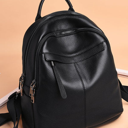Genuine Leather Cross-Border Backpack for Women Black First Layer Cowhide Women's Backpack Trendy Fashion Versatile Soft Leather Women's Bag Wholesale
