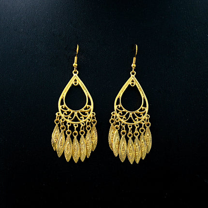 Ethnic Style Peacock Earrings for Women Gold Bell Tassel Earrings Bohemian Leaf Pendant Scenic Spot Earrings Wholesale