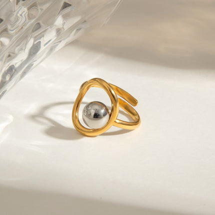 European and American stainless steel gold and silver color matching steel ball open ring French niche design personalized titanium steel cross-border hot sale