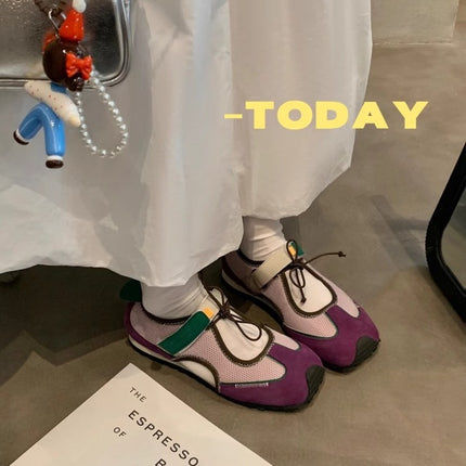 Cowhide Grape Mom Functional Ugly Cute Casual sneaker Women's Side Empty Sandals Velcro Drawstring Flat Lizen Shoes
