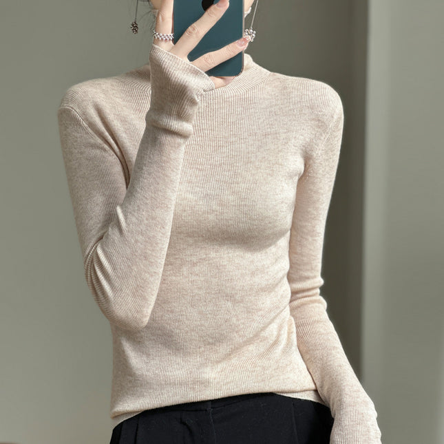 High collar autumn and winter Korean women's pile collar long sleeve knitted wool sweater women's inner pullover slim base shirt