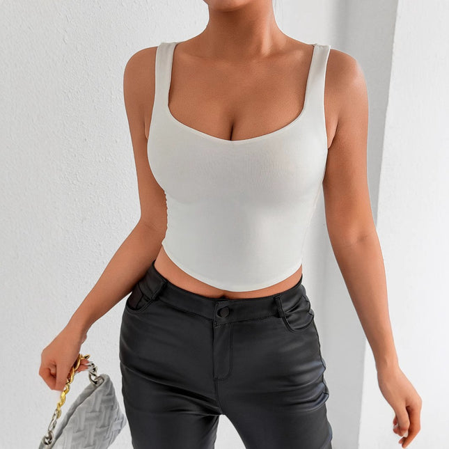 2025 Cross-border New Summer High-end U-collar Sling Slim Inner Wear European and American Sexy Outer Wear Beautiful Back Small Vest