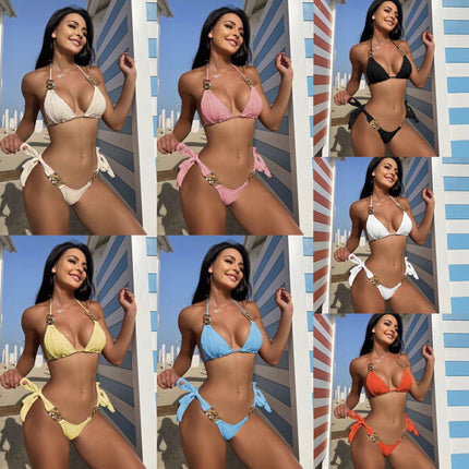 2025 European and American Sexy New Split Swimsuit Chain Bikini Swimsuit Bikini Cross-Border Export Amazon