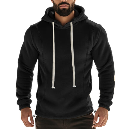 Cross-border Amazon autumn and winter men's polar fleece hooded solid color sweater fleece-lined warm sports pullover hoodie