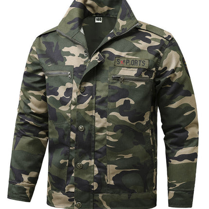 Workwear Set for Men, Labor Protection Clothing, Spring and Autumn Camouflage Wear, Durable Construction Site Work Clothes, Multi-Pocket Mechanic's Suit