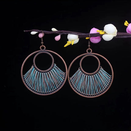 Bohemian Turquoise Earrings European and American Retro Owl Geometric Dreamcatcher Feather Tassel Earrings Women