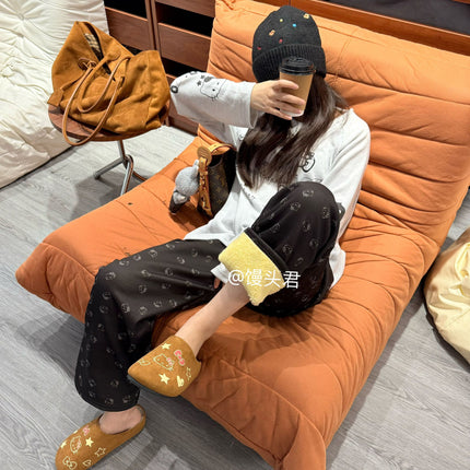 [Add fertilizer to increase] winter fleece-lined thick lambswool plat pants women's high waist warm casual pants
