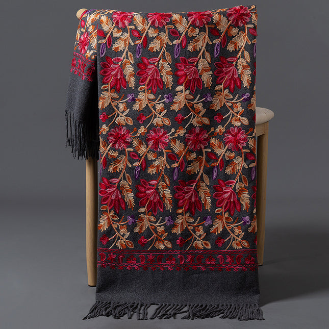 Autumn and Winter New Women's Embroidered Imitation Cashmere Scarf Ethnic Style Versatile Middle-Aged Mother Embroidered Thickeneded Warm Large Shawl