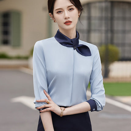 Professional Dress Long Sleeve White Shirt Women's 2024 Spring Temperament Women's Hotel Front Desk Jewelry Store Beautician Work Clothes