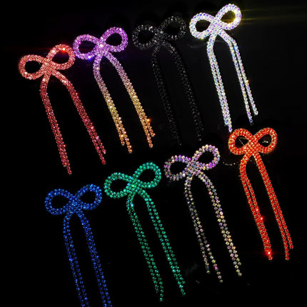 Shein Explosive Bow Long Tassel Earrings Women's Personality Super Flash Rhinestone Bride Wedding All-match Ear Jewelry
