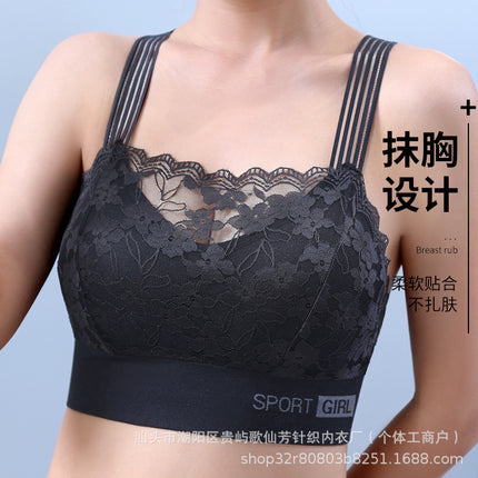 New Sexy French Style Lace Bra Beautiful Back Anti-Light Breathable Non-Steel Ring Gather-up Underwear Women's Vest Bra
