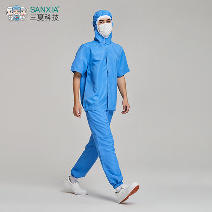 White central kitchen production and processing work clothes unisex anti-static short sleeve hooded food factory work clothes