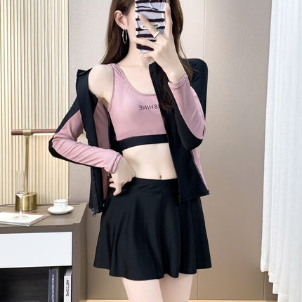 Women's Two-Piece Swimsuit with Long Sleeves and Long Pants, High-End Four-Piece Set, Conservative Hot Spring Bathing, Sun Protection Diving Suit, Swimwear Wholesale