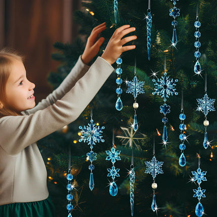 18Pcs Christmas Tree Decoration Crystal Christmas Decorations Hanging Acrylic Snowflakes and Icicles Christmas Tree Pendants