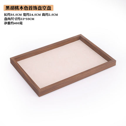 Black walnut wood grain jewelry plate ring necklace bracelet display box white flannel jewelry storage rack