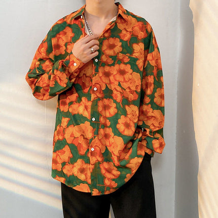 Fairy shirt men's Spring and Autumn fun printed shirt men's long sleeve Hong Kong style loose fashion casual Japanese coat