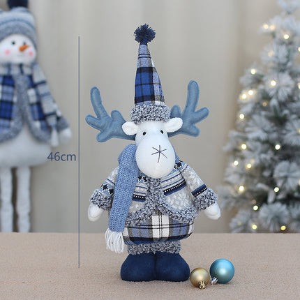 Cross-border New Christmas Decorations Blue Doll Window Arrangement Elk Doll Christmas Cloth Bear Ornaments